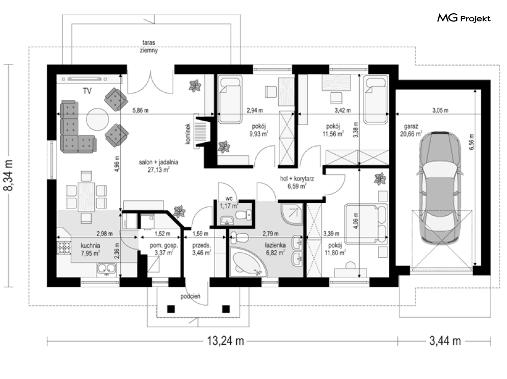 Słoneczny z garażem